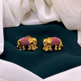 Elephant with Gold ,Ruby  and Emerald Nakshi Earring - NE068